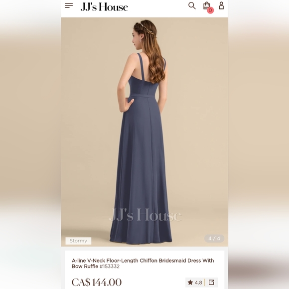 A-line V-Neck Floor-Length Chiffon Dress - Size 8 - Picture 7 of 8